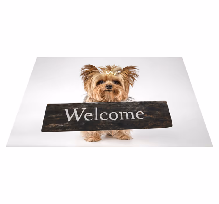 Alfombra vinílica con frase letrero peludo de bienvenida - TenVinilo