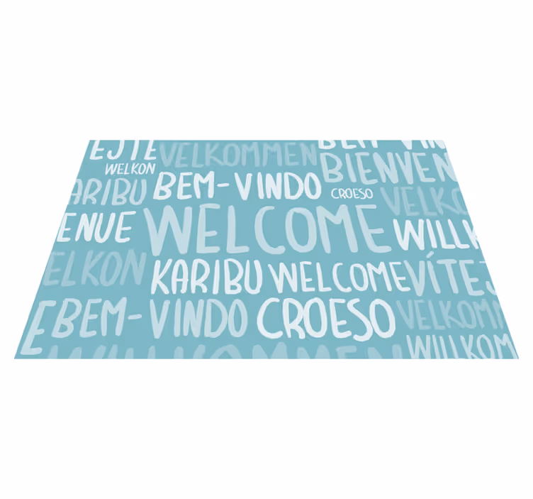 Alfombra vinílica con frase texto de bienvenida multilingüe - TenVinilo