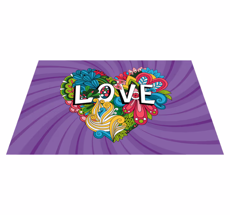 Alfombra vinílica con frase colorida ilustración de amor - TenVinilo