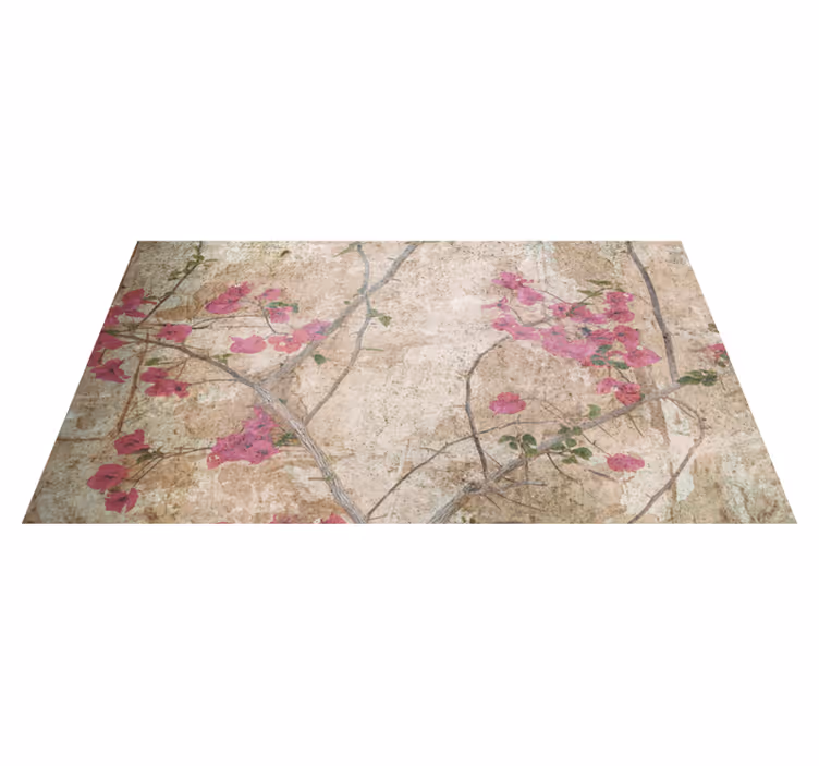 Alfombra vinílica flores superposición de rama de flor - TenVinilo