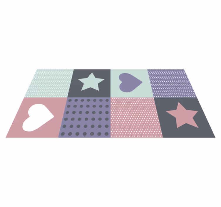 Alfombra vinílica infantil estrella de corazón de patchwork - TenVinilo