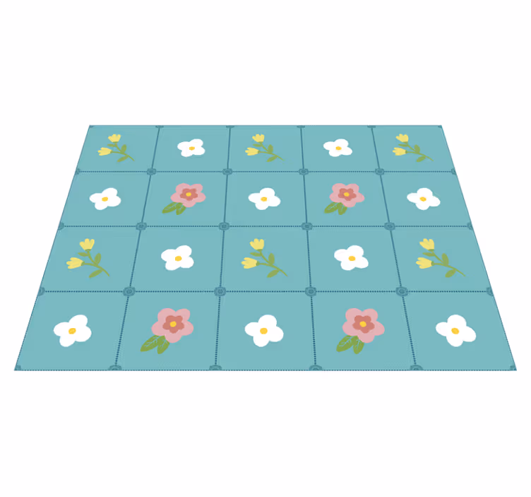 Alfombra vinilo flores patrón de azulejo floral - TenVinilo