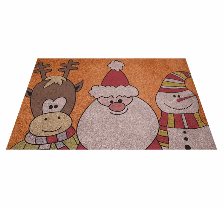 Alfombra vinilo navidad reinero, Santa y muñeco de nieve - TenVinilo