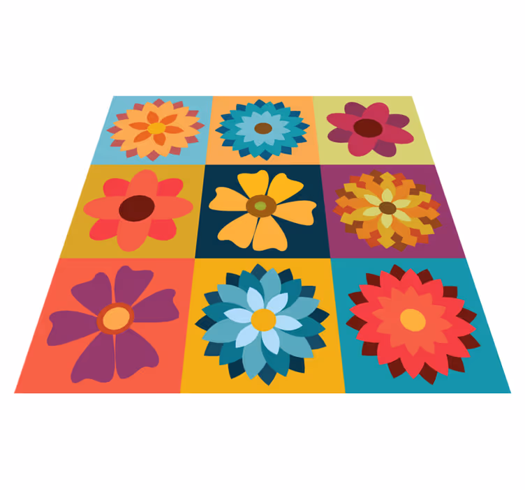 Alfombra vinilo azulejos flores hippies multicolores - TenVinilo