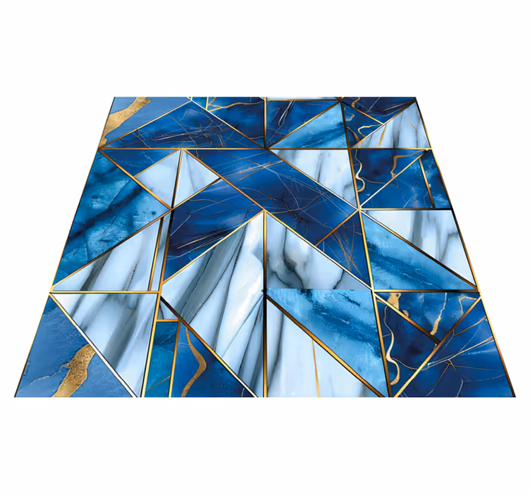 Alfombra vinílica imitación mármol azul y dorado - TenVinilo