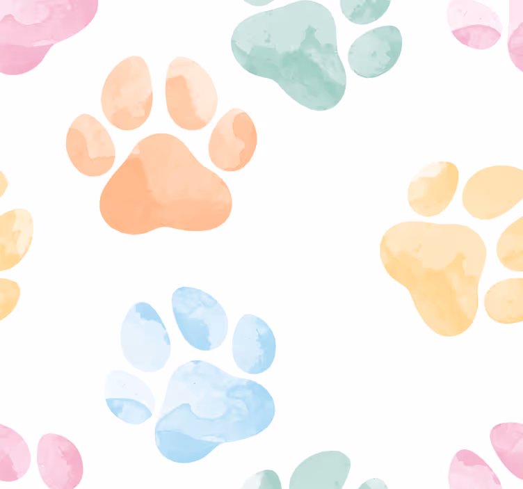 Papel tapiz perros huellas de patas en colores pastel - TenVinilo