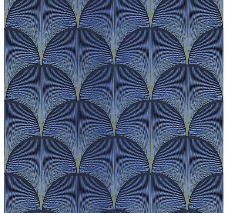 Papel tapiz vintage abanicos azules art déco de los años 20 - TenVinilo