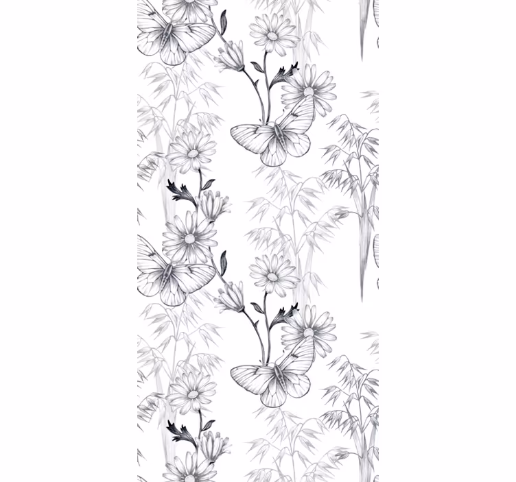 Papel tapiz mariposas patrón flores negras - TenVinilo