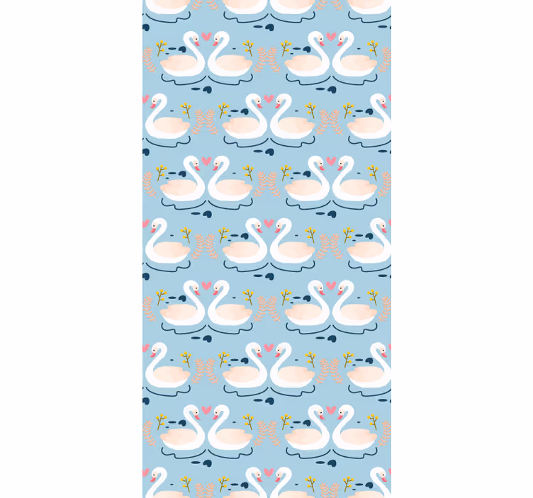 Papel tapiz naturaleza patrón de cisnes enamorados azul - TenVinilo