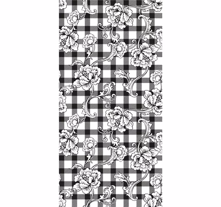 Papel tapiz ornamental patrón de cuadros florales - TenVinilo