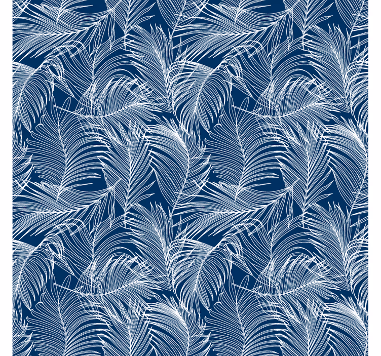 Papel tapiz hojas azul con contorno blanco - TenVinilo