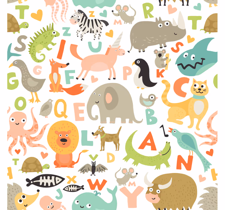 Papel tapiz animales con letras del alfabeto - TenVinilo