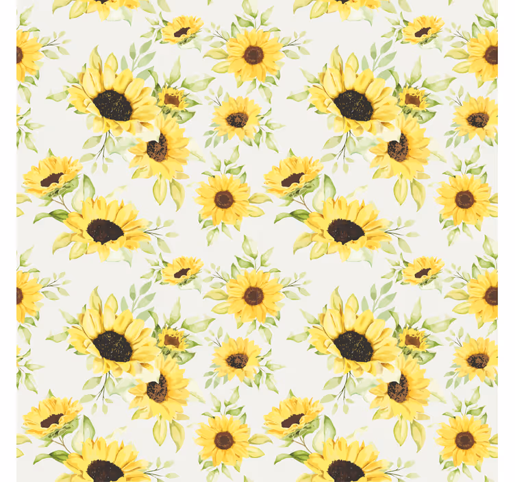 Papel tapiz textura hermoso patrón de girasoles acuarelados - TenVinilo