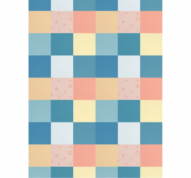 Papel tapiz pasillo diseño retro patchwork colorido - TenVinilo