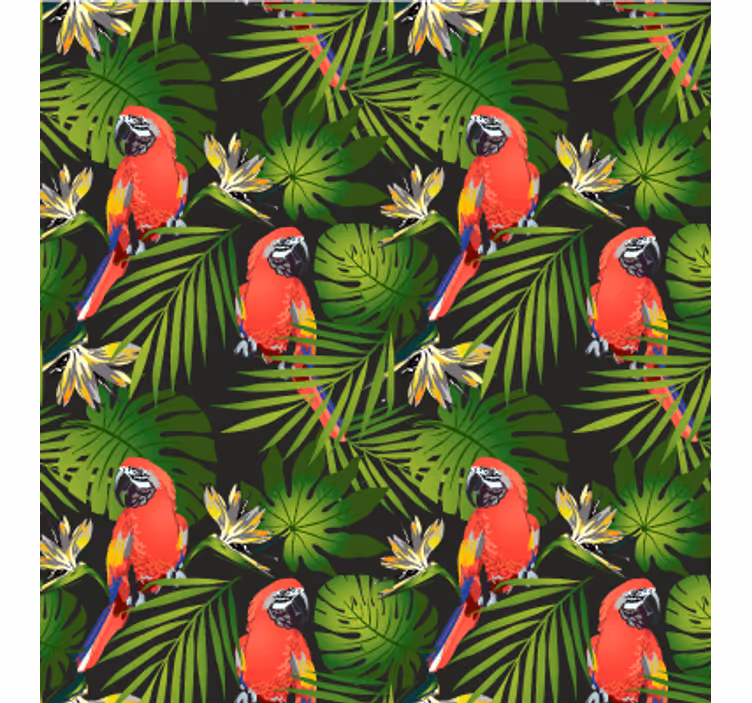 Papel tapiz naturaleza loros tropicales y verde - TenVinilo