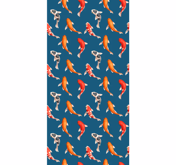 Papel tapiz infantil patrón de peces koi fondo azul - TenVinilo
