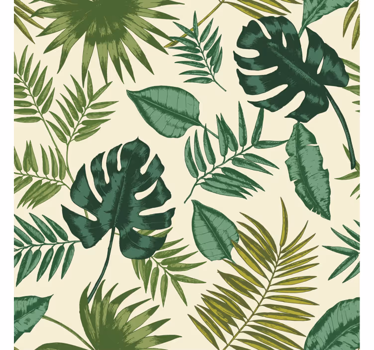 Papel tapiz para sala patrón tropical folioso - TenVinilo
