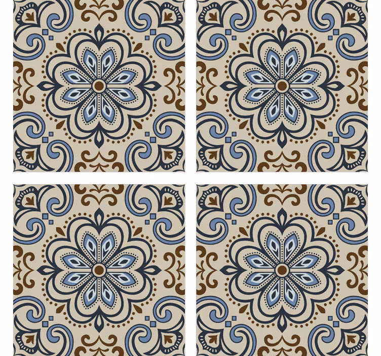 Papel tapiz azulejos diseño floral - TenVinilo