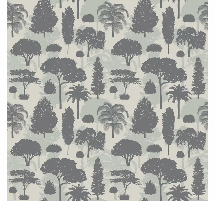 Papel tapiz árboles diseño de bosque en silueta - TenVinilo