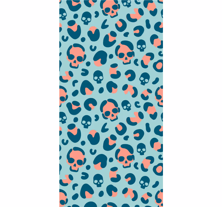 Papel tapiz moderno patrón de calaveras leopardo azul y rosa - TenVinilo