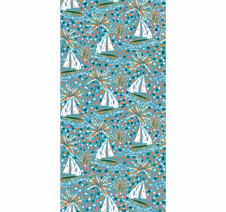 Papel tapiz moderno patrón de barcos acuarelados - TenVinilo