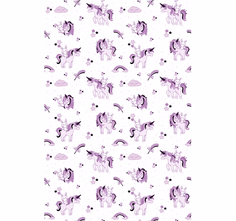 Papel tapiz infantil unicornios púrpuras de fantasía - TenVinilo