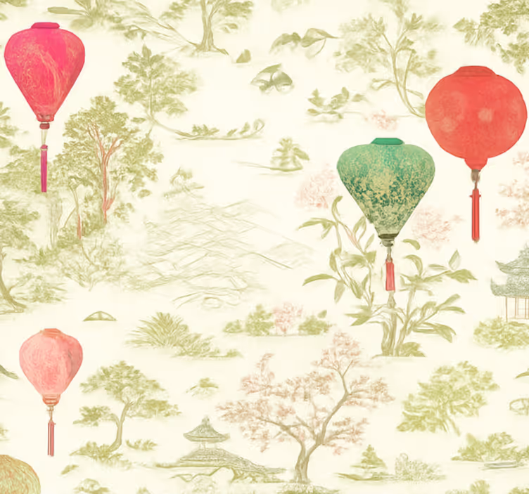 Papel tapiz recámara matrimonial paisaje chinoiserie - TenVinilo