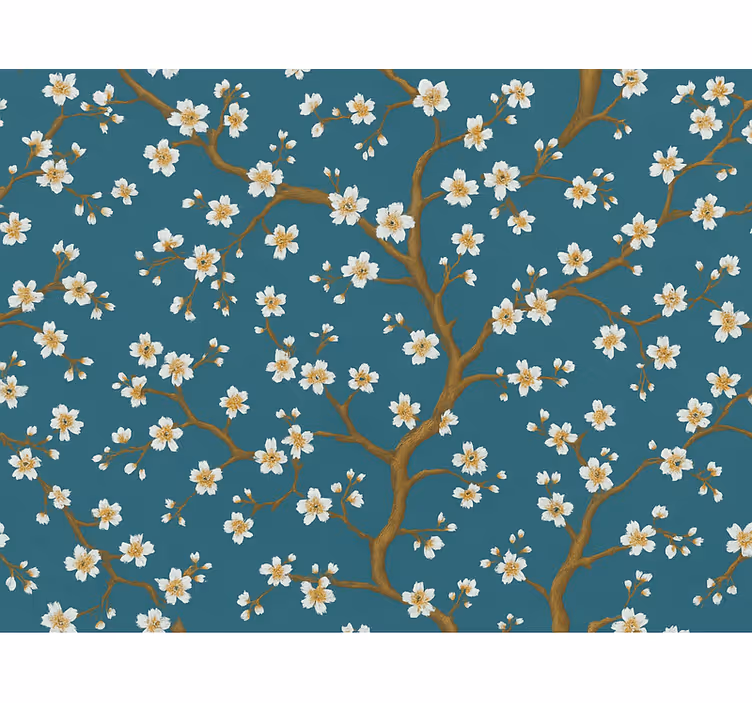 Papel tapiz flores flor de oro en teal - TenVinilo