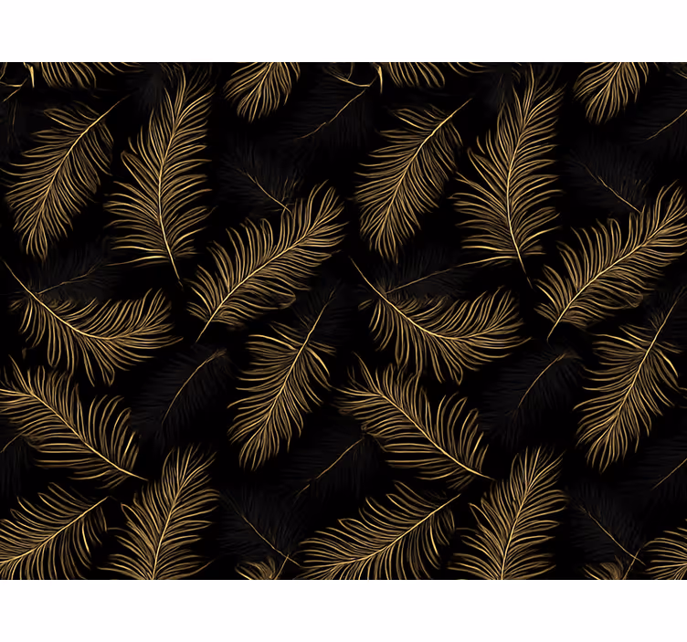 Papel tapiz para sala fondo negro con hojas doradas - TenVinilo