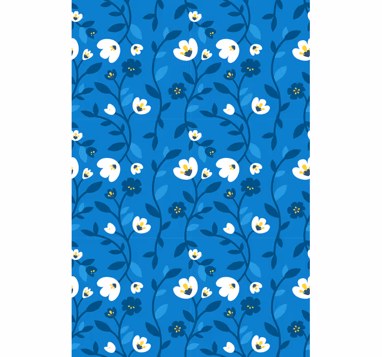 Papel tapiz flores flores blancas sobre fondo azul - TenVinilo
