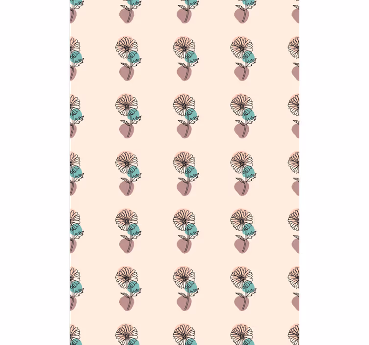 Papel tapiz floral diseño de arte lineal de margarita - TenVinilo