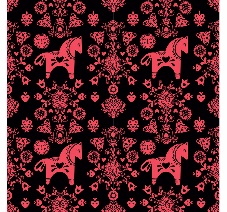 Papel tapiz floral ilustración de caballo folclórico - TenVinilo