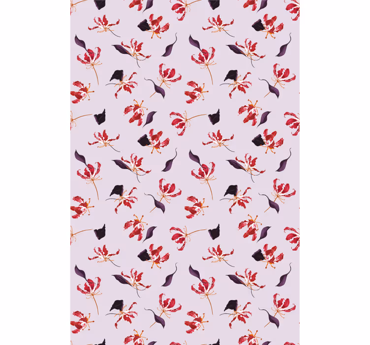 Papel tapiz floral diseño de lirio rojo dibujado a mano - TenVinilo