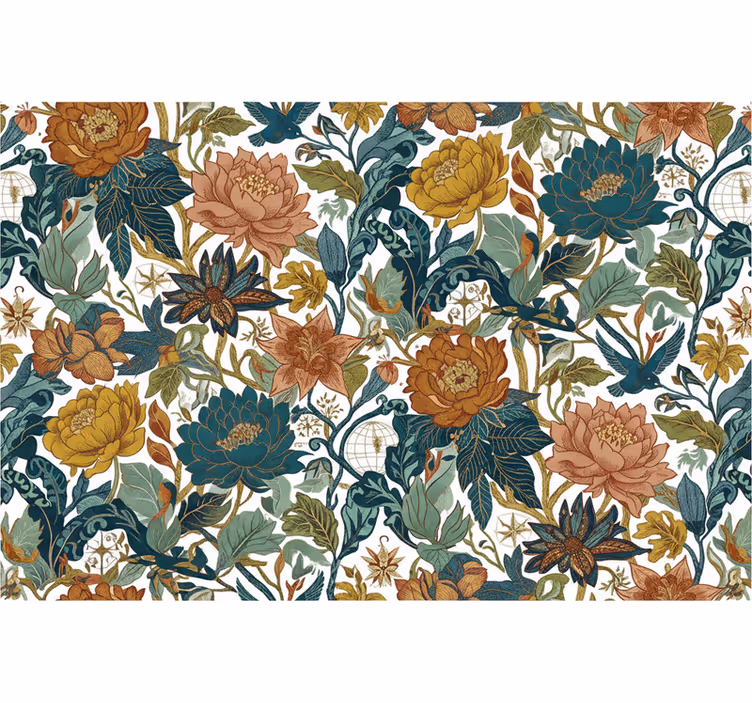 Papel tapiz flores estilo de viaje en paredes - TenVinilo