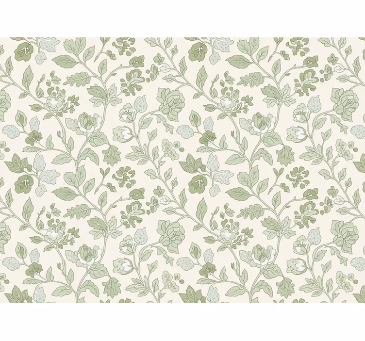 Papel tapiz piedra crema verde floral - TenVinilo
