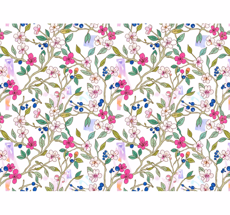 Papel tapiz flores ramas florecientes coloridas - TenVinilo