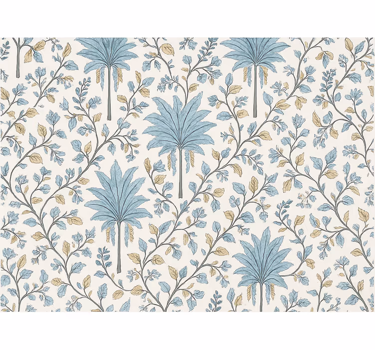 Papel tapiz árboles palmas botánicas azul grisáceo - TenVinilo