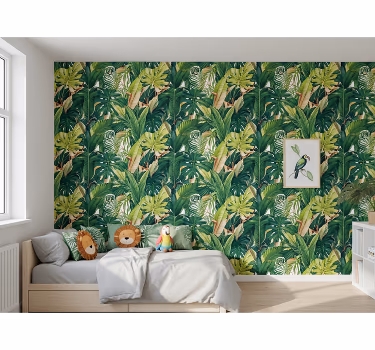 Papel tapiz hojas selva realista - TenVinilo