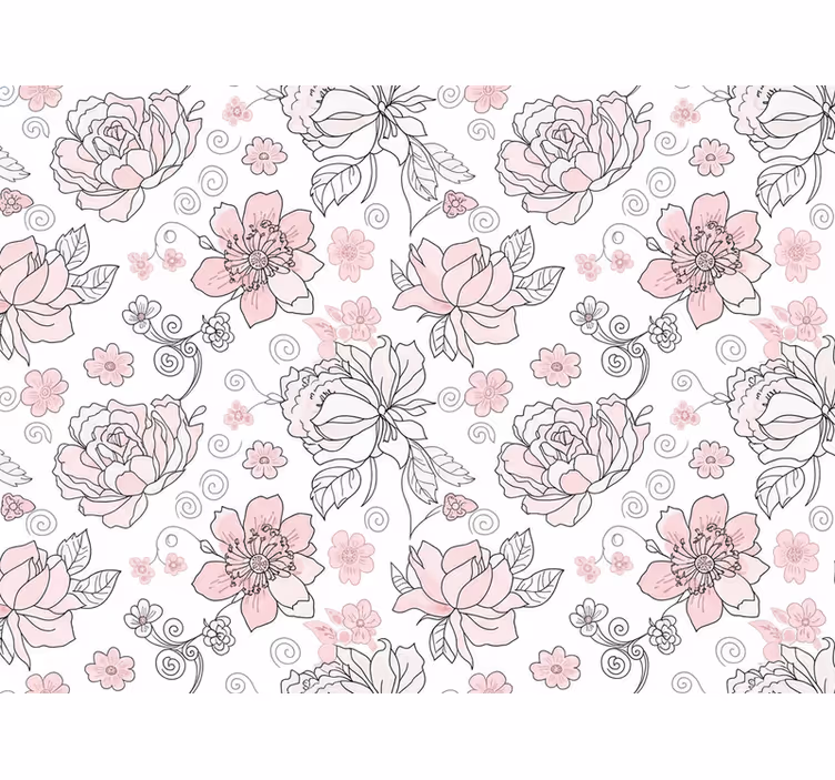 Papel tapiz hojas diseño floral negro y rosa - TenVinilo