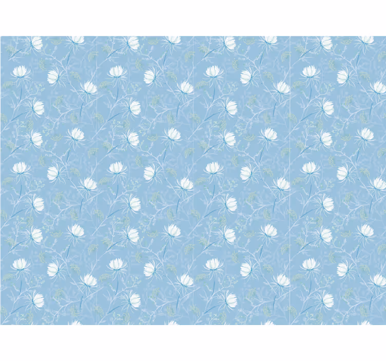 Papel tapiz azul con motivo de hojas botánicas - TenVinilo