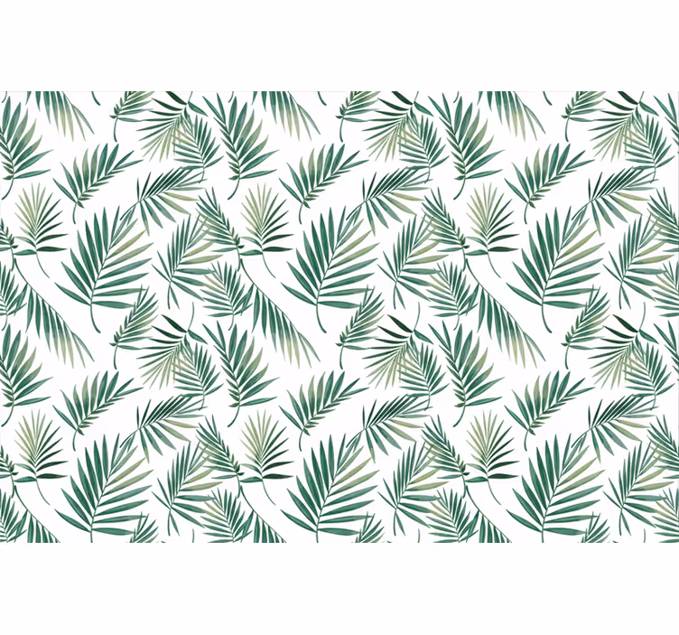 Papel tapiz blanco con diseño escandinavo de hojas verdes - TenVinilo