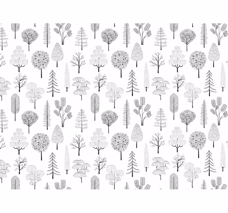 Papel tapiz blanco con diseño de árboles - TenVinilo