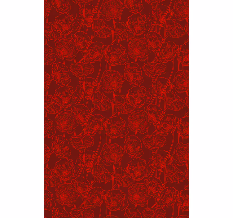 Papel tapiz rojo amapolas artísticas con tallos - TenVinilo