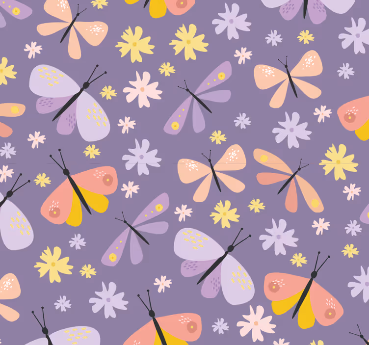 Papel pintado baño lila con mariposas - TenVinilo