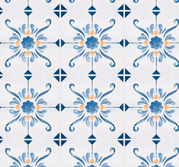 Papel pintado baño azulejo floral - TenVinilo