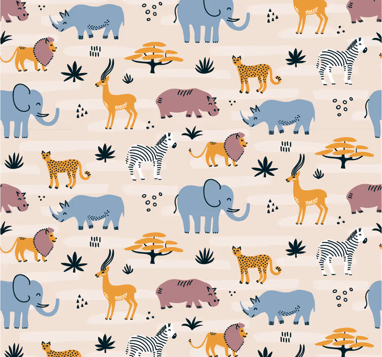 Papel tapiz animales conjunto de animales de safari - TenVinilo