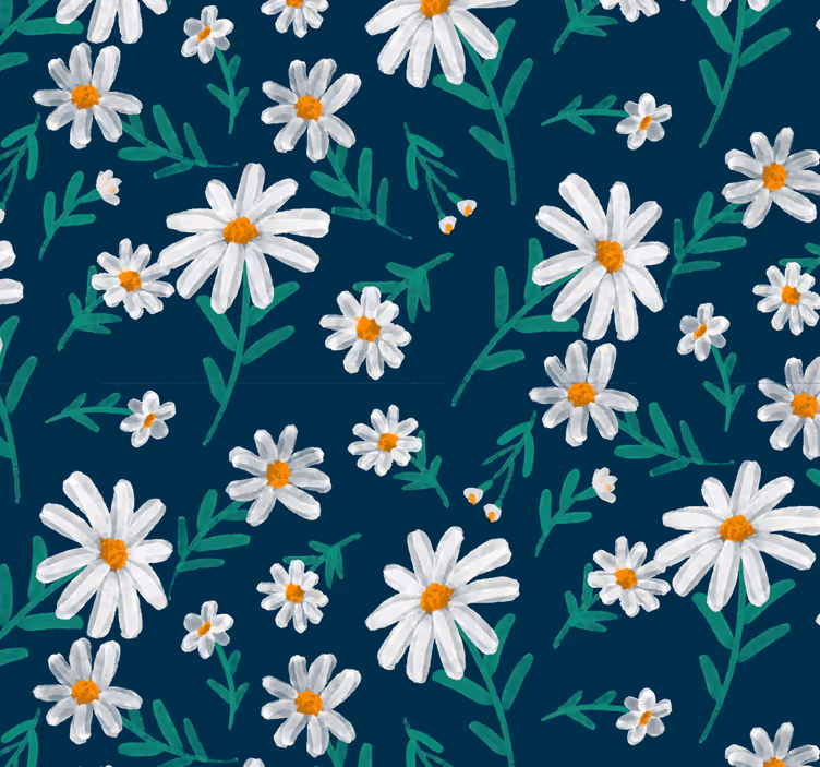 Papel pintado flores margaritas fondo azul - TenVinilo