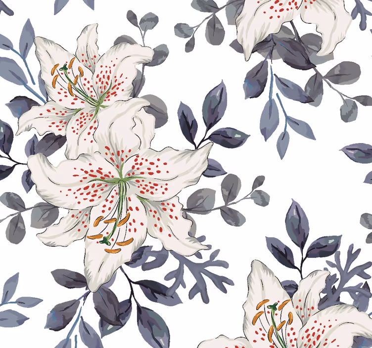 Papel pintado de flores de lirios de puntos rojos - TenVinilo
