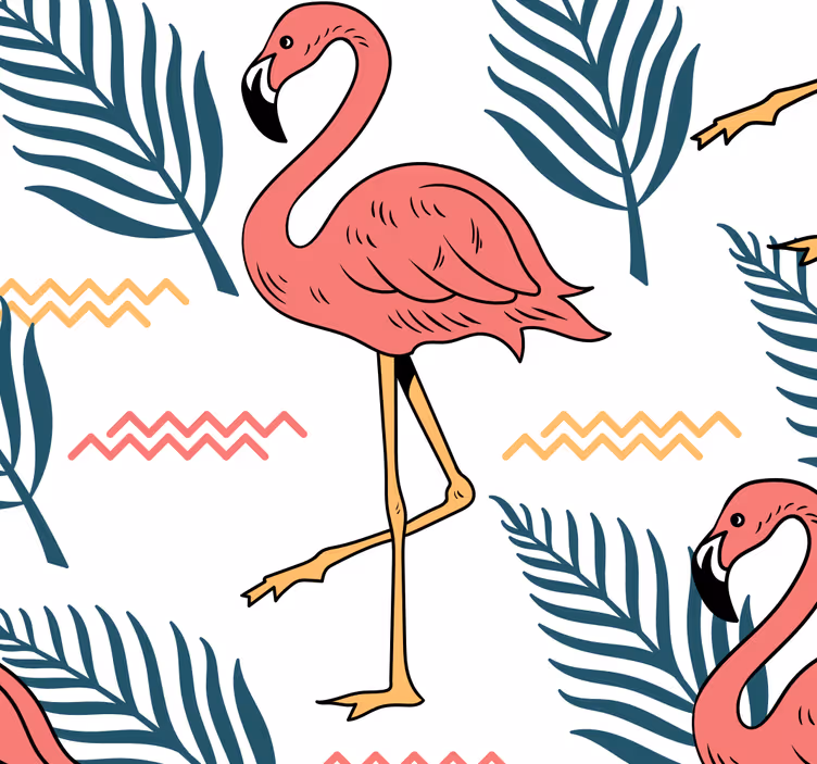 Papel tapiz pájaros estampado tropical de flamencos - TenVinilo