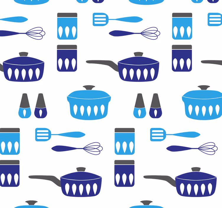 Tapiz para pared cocina utensilios azules - TenVinilo
